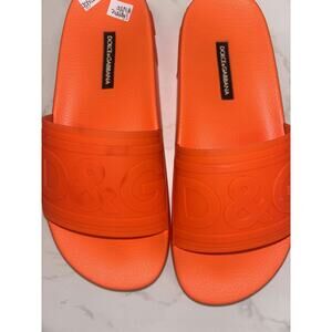 Dolce & Gabbana Logo Embossed Slides in Bright Orange
